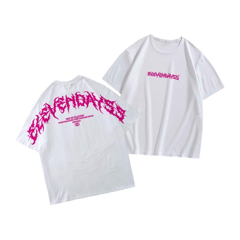 Elevendays Edgy Pink White Oversized T-Shirt