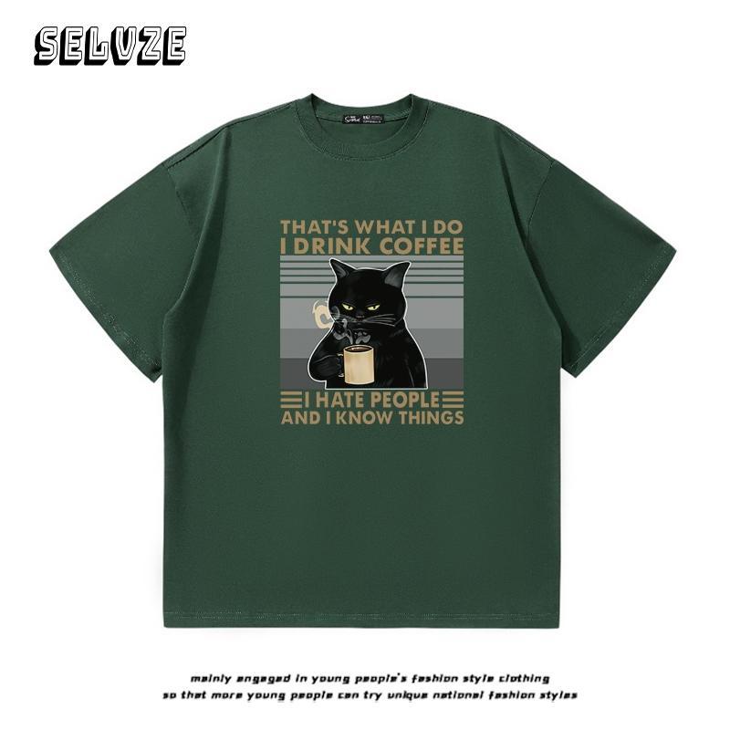 I0041 American Retro Oversize Black Cat Tee