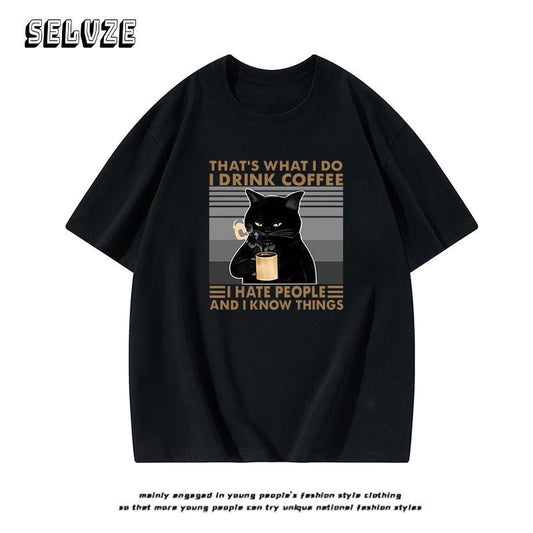 I0041 American Retro Oversize Black Cat Tee