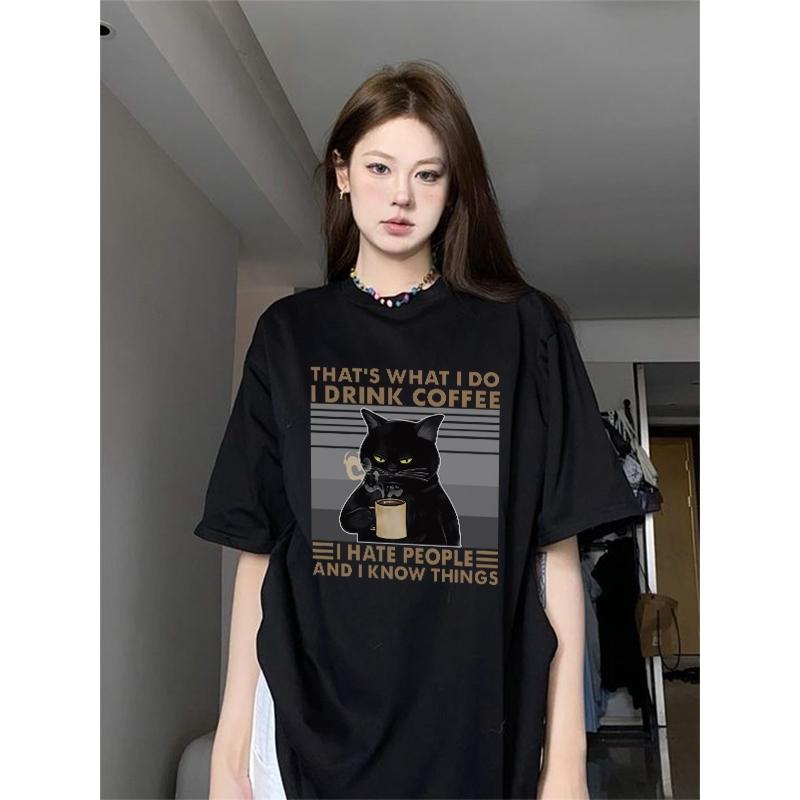 I0041 American Retro Oversize Black Cat Tee