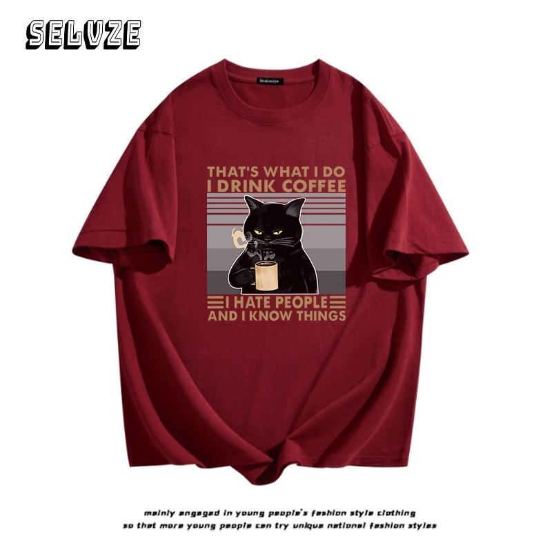 I0041 American Retro Oversize Black Cat Tee