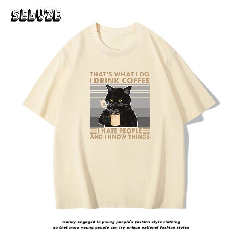I0041 American Retro Oversize Black Cat Tee