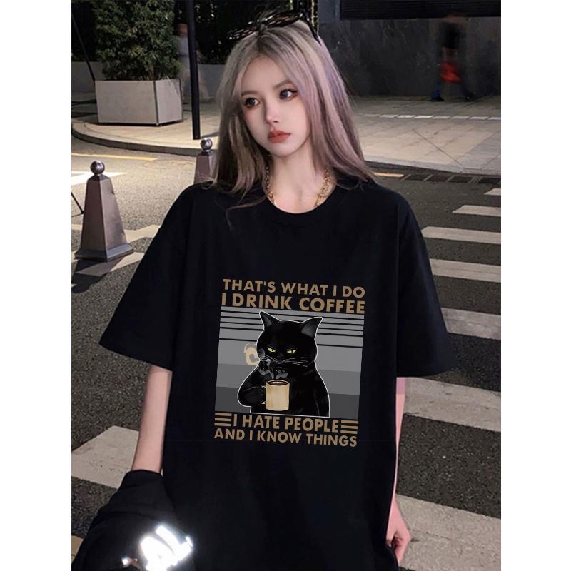 I0041 American Retro Oversize Black Cat Tee