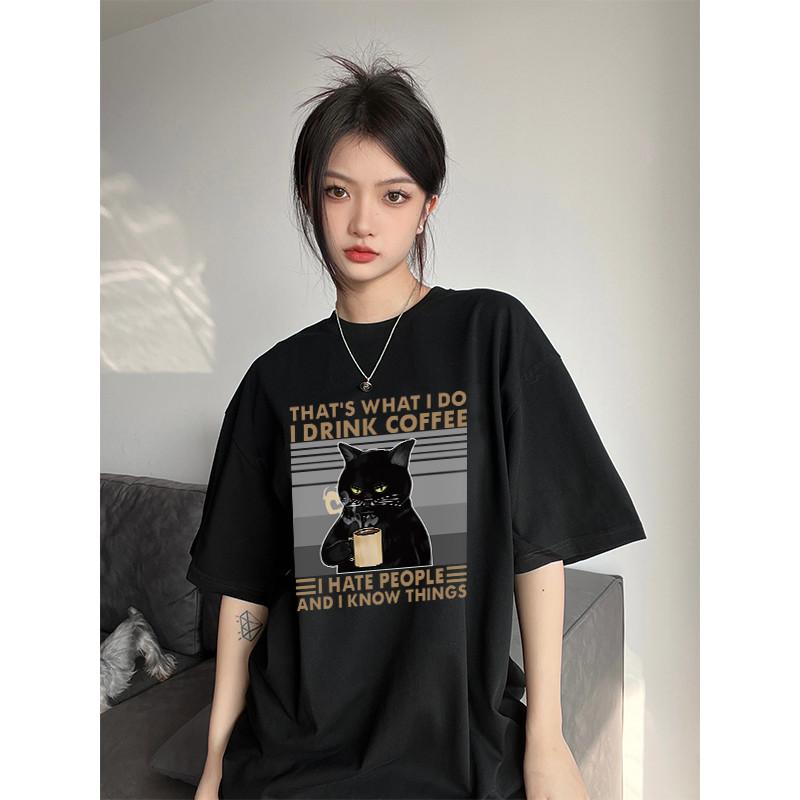 I0041 American Retro Oversize Black Cat Tee